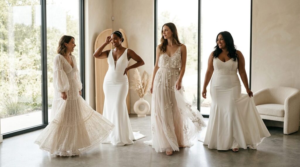 Professional bridal fashion photography: Diverse body types 