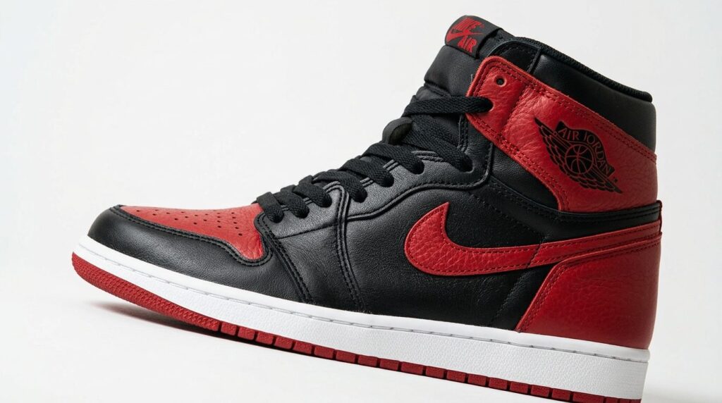 Close-up detail shot of Air Jordan 1 High sneaker showing pr