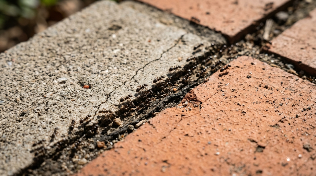 Macro photorealistic close-up of terracotta and concrete pat