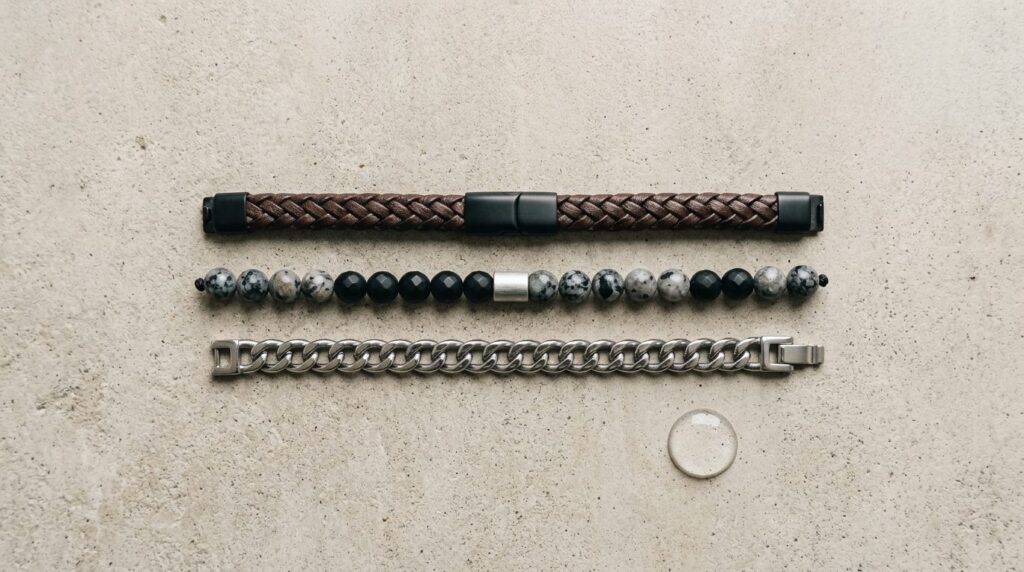 Flat lay lifestyle photography of mens accessories arranged