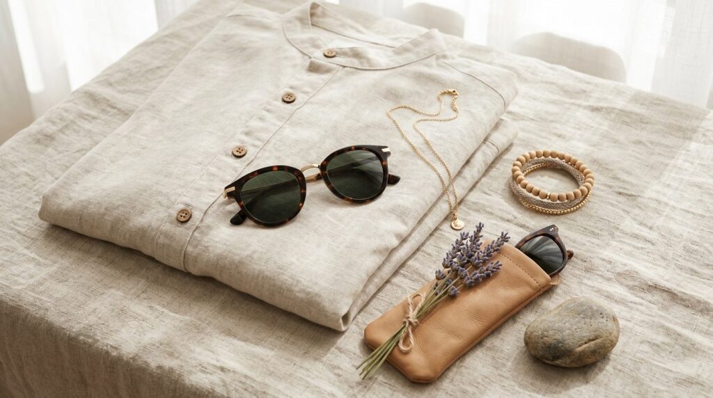 Flat lay product lifestyle photograph of unisex sunglasses d